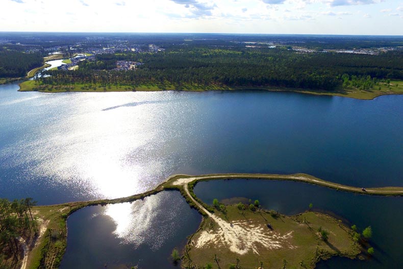 An aerial view of an island in Summerville, South Carolina