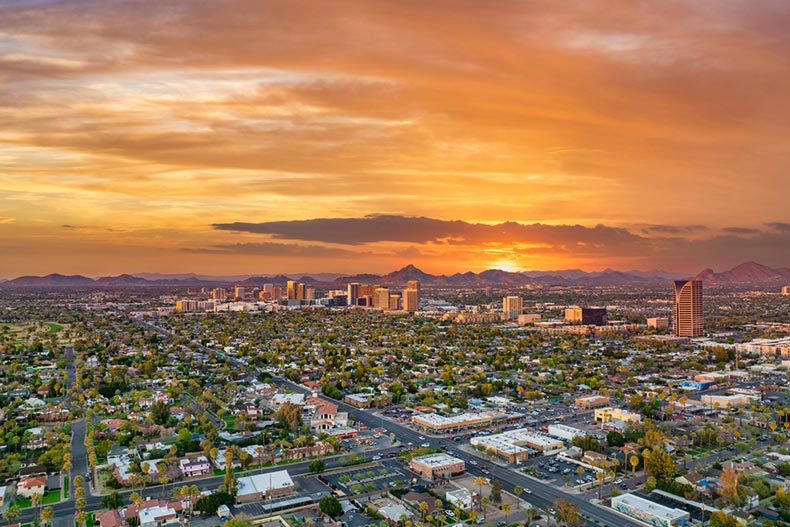 Aerial view of the Downtown Phoenix skyline