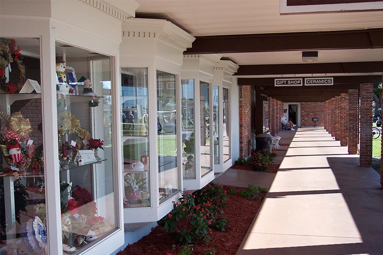 View outside the gift shop and ceramics studio at Sun City Center in Florida