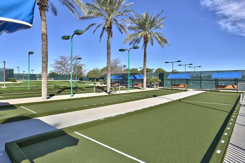 The outdoor bocce ball courts at Sun City Grand in Surprise, Arizona