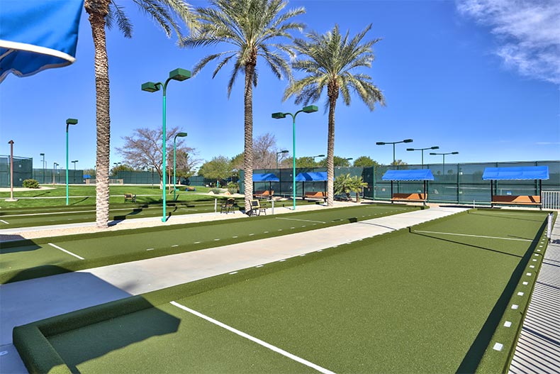 The outdoor bocce ball courts at Sun City Grand in Surprise, Arizona