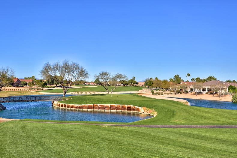 Homes surrounding the golf course at Sun City Grand in Surprise, Arizona