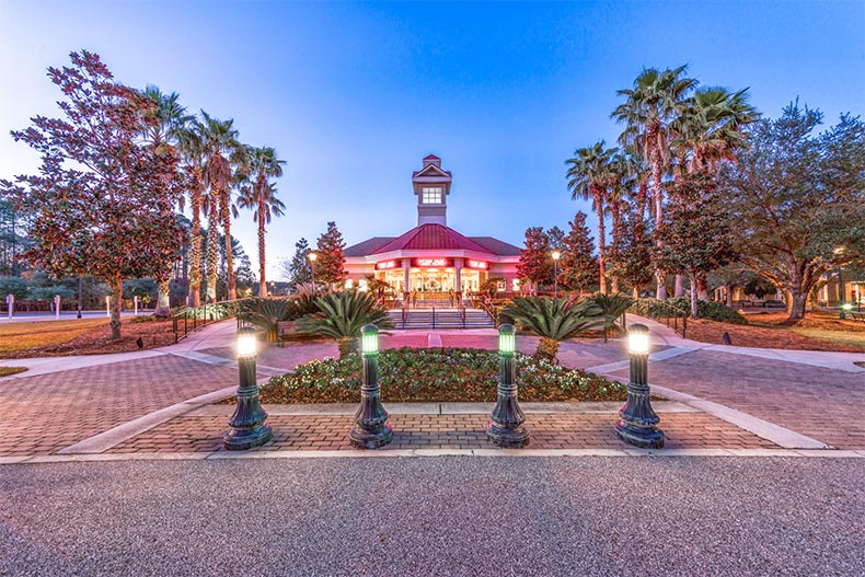 Twilight view of Magnolia Hall, a 540-seat Performing Arts Center at Sun City Hilton Head in Bluffton, South Carolina