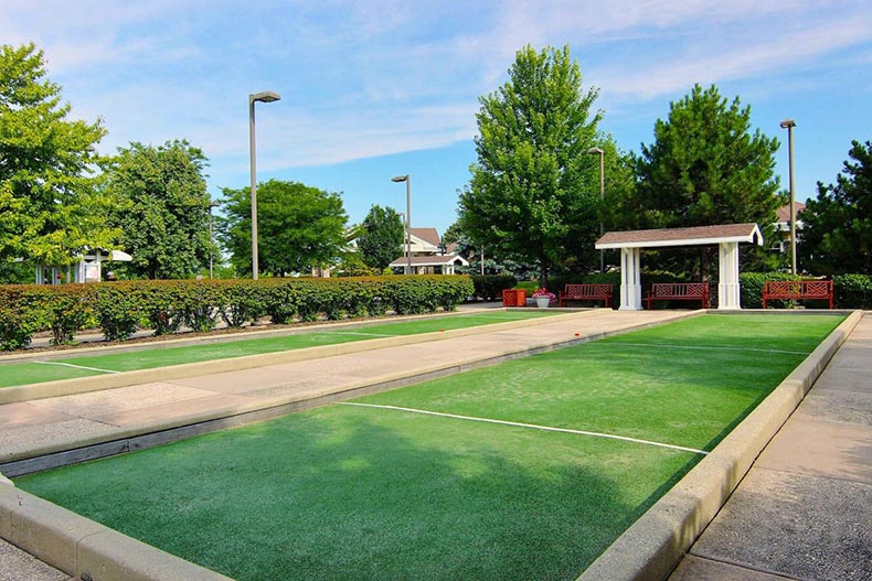 The bocce ball courts at Sun City Huntley in Huntley, Illinois
