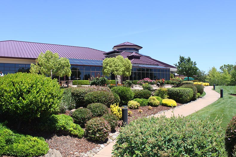 Greenery surrounding the exterior of the clubhouse at Sun City Lincoln Hills in Lincoln, California