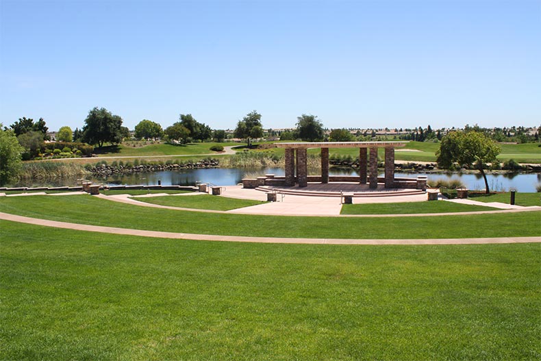 An outdoor pavilion and greenery at Sun City Lincoln Hills in Lincoln, California