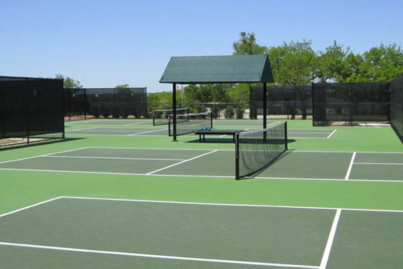 Tennis and pickleball courts at Sun City Texas in Georgetown, Texas