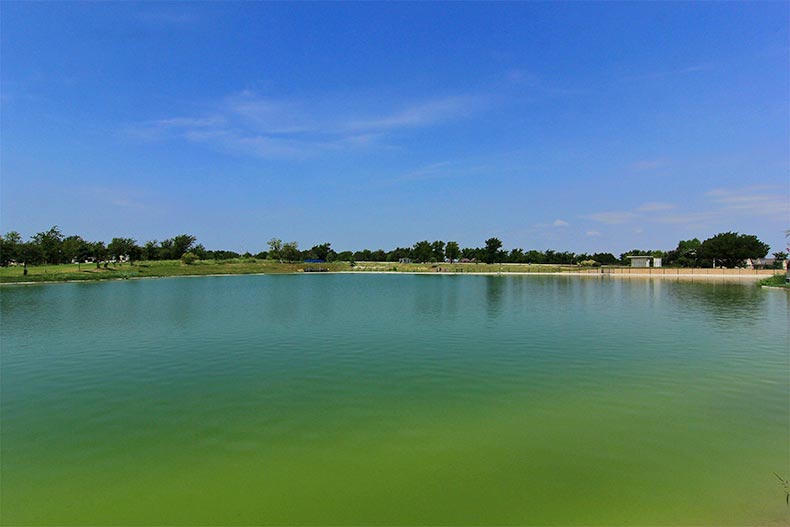 A picturesque pond at Sun City Texas in Georgetown, Texas
