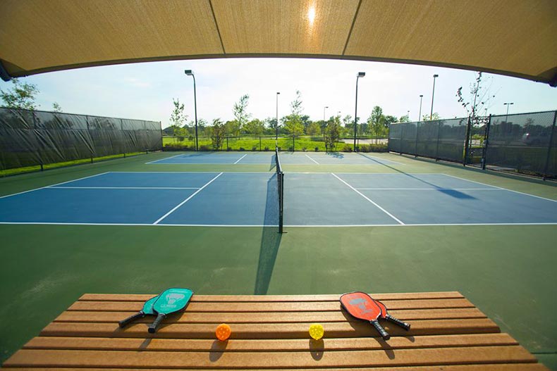 The pickleball courts at Del Webb Sweetgrass in Richmond, Texas