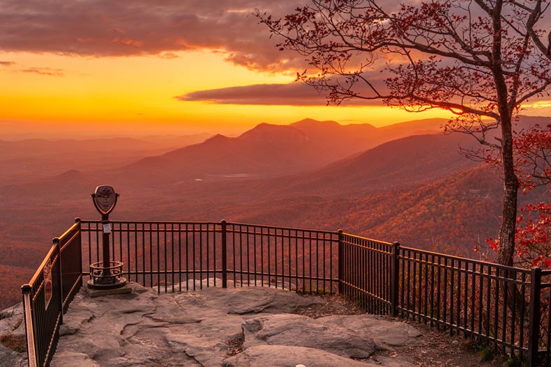 Table Rock State Park in South Carolina at dusk in autumn