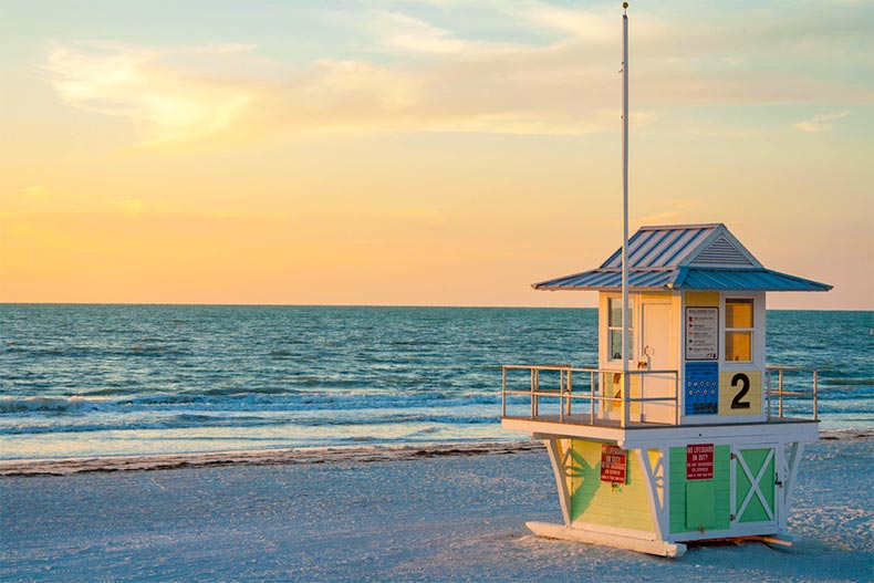 A lifeguard post on a beach in the Tampa Bay Area