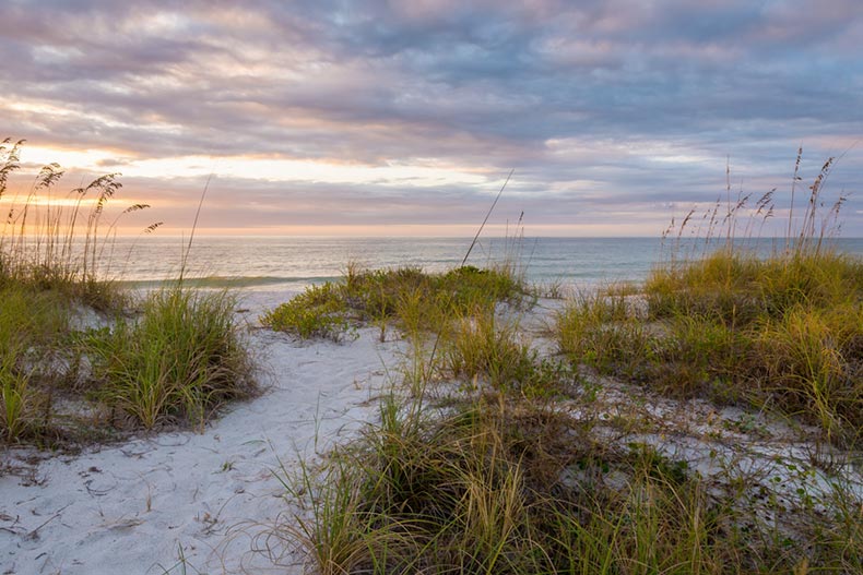 Sand dunes at dusk on Clearwater Beach in Florida