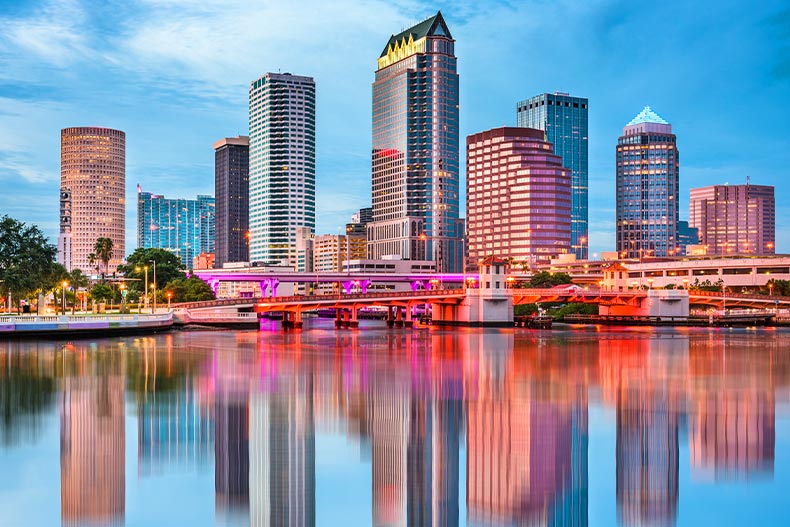 Tampa, Florida skyline reflecting on Tampa Bay