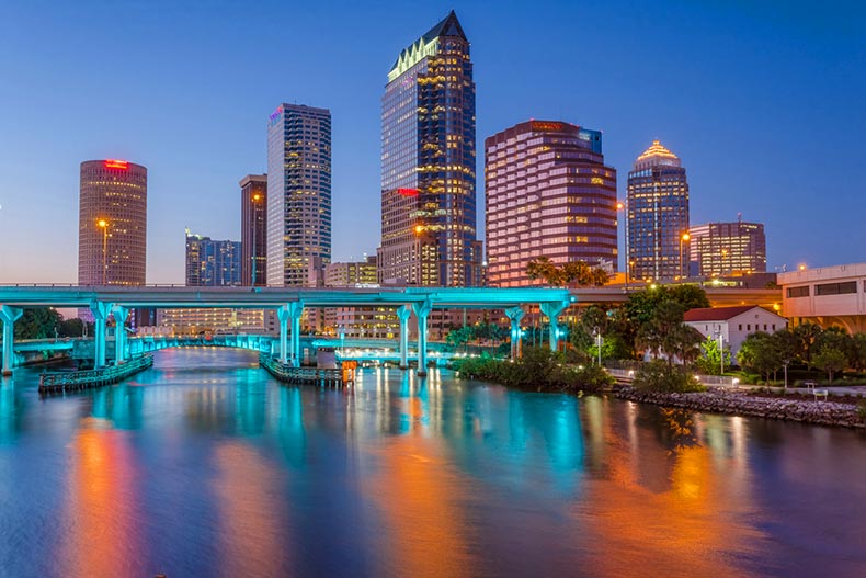 Twilight view of Downtown Tampa in Florida