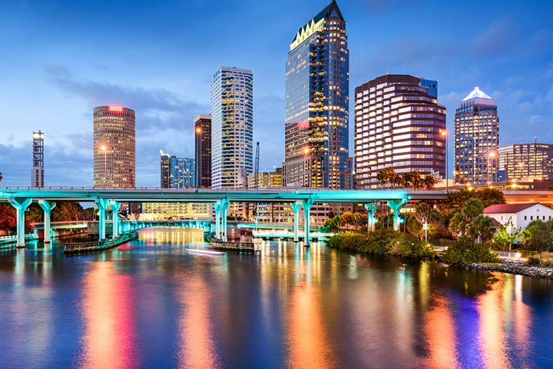 View across the Hillsborough River of the downtown skyline of Tampa, Florida