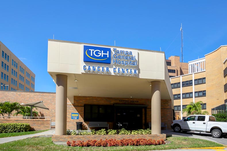 The entrance to the Tampa General Hospital Cancer Center in Tampa, Florida