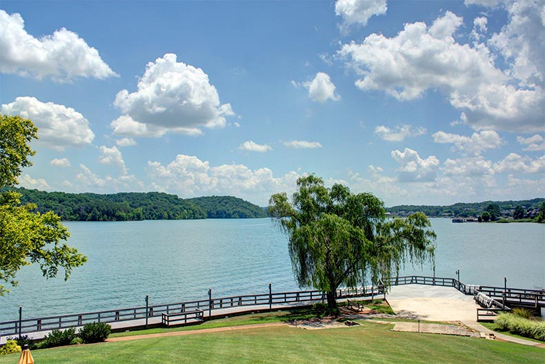 A walkway along the water at Tellico Village in Loudon, Tennessee