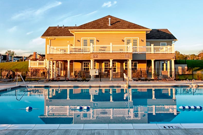 The clubhouse and outdoor pool at The Arbours at Eagle Pointe in Philadelphia, Pennsylvania