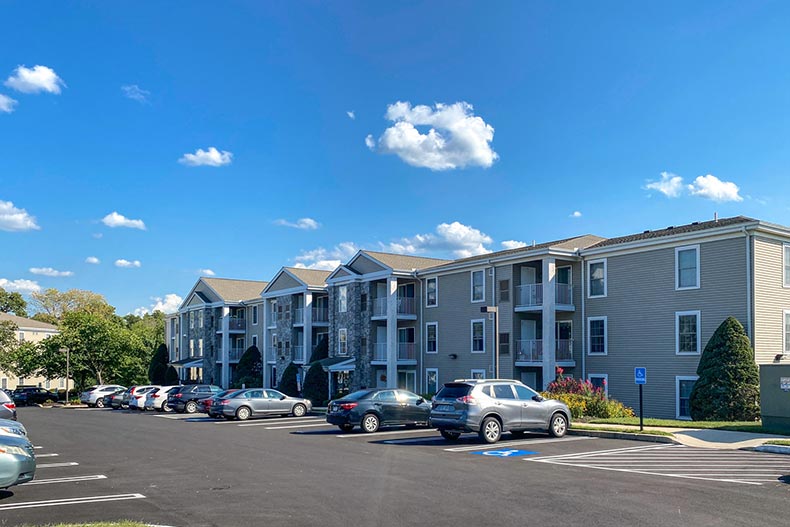 A blue sky over condo buildings at The Greens at Westover in Norristown, Pennsylvania