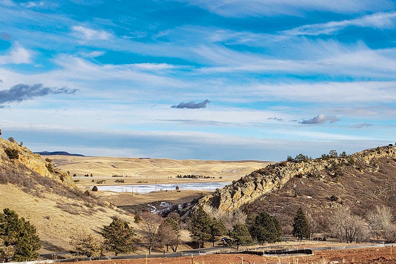 Mountainous landscaping surrounding The Ridge at Roxborough Park in Littleton, Colorado