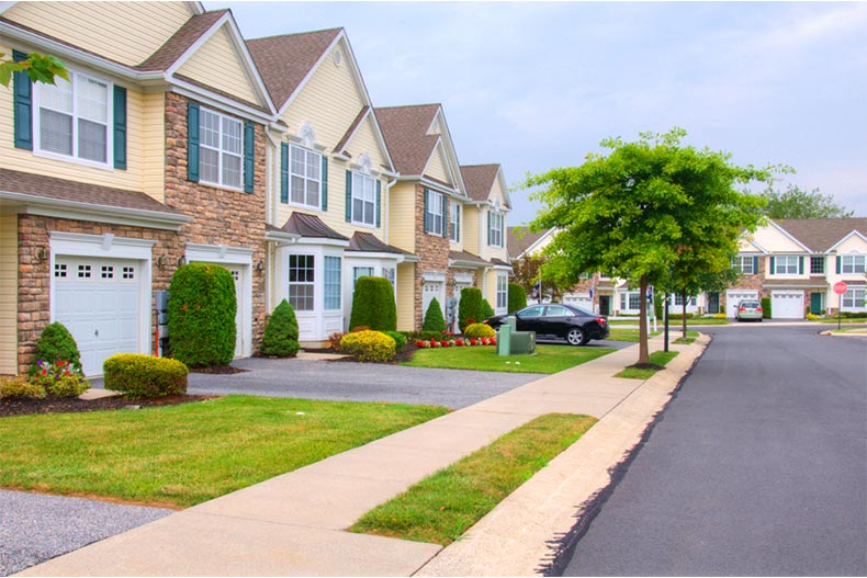 A row of attached homes at The Village at Maidencreek in Blandon, Pennsylvania