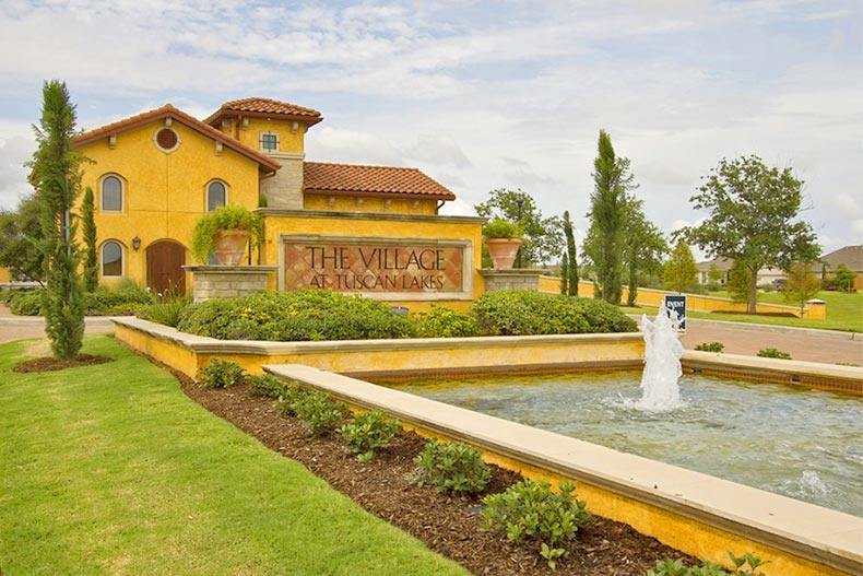 A fountain on the grounds of The Village at Tuscan Lakes in League City, Texas