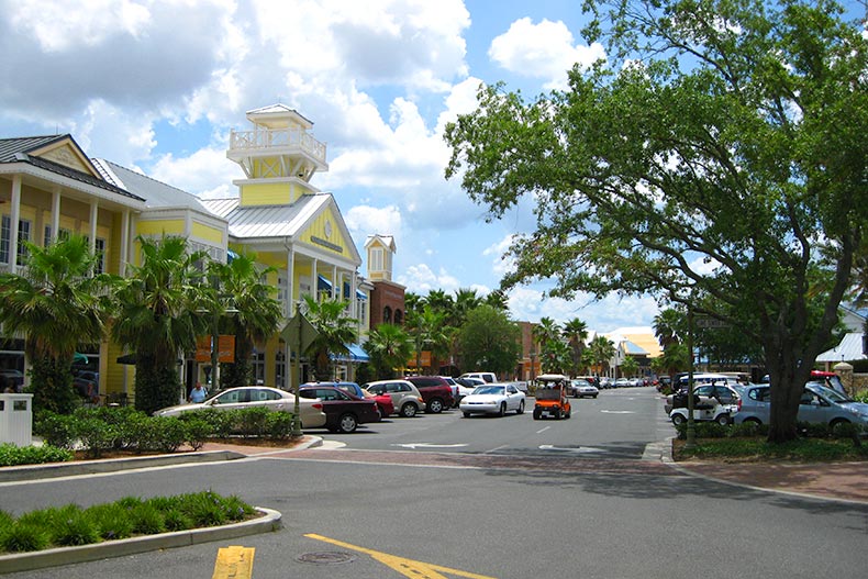 View down a main street in The Villages in Florida