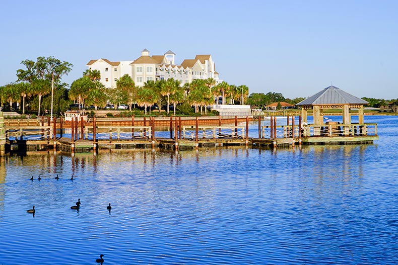 A dock in a picturesque lake at The Villages, Florida