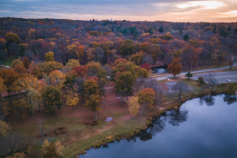 An aerial view of Thompson Park in New Jersey at dusk
