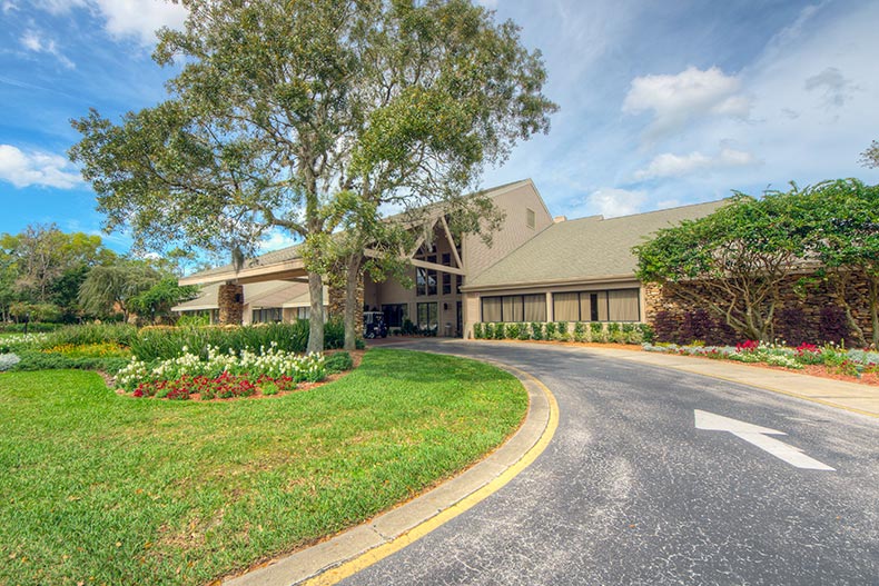 Exterior view of a community building at Timber Pines in Spring Hill, Florida