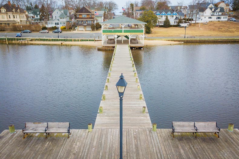 Aerial view of a dock in Toms River in New Jersey
