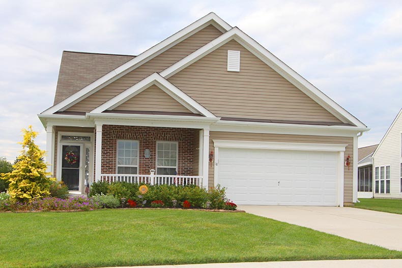 Exterior view of a model home at Traditions at Blueberry Ridge in Hammonton, New Jersey