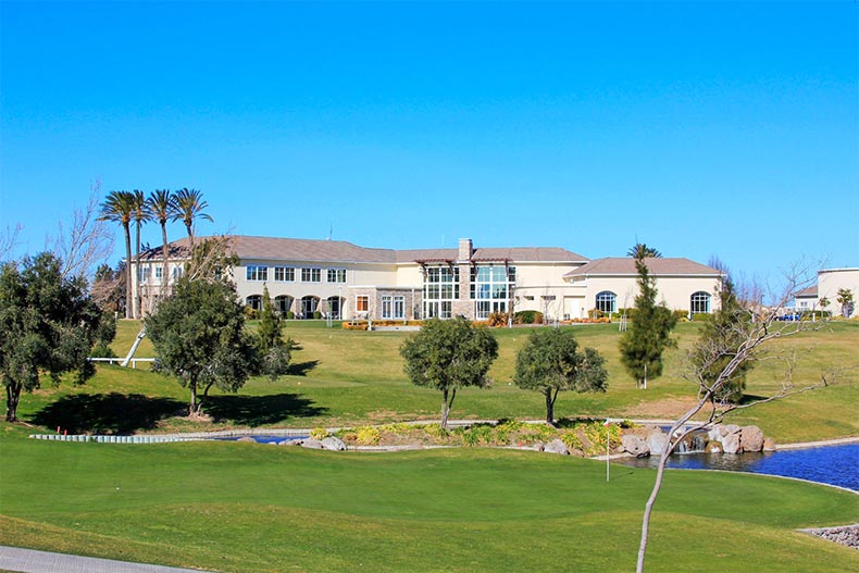 Golf course beside a community building at Trilogy at Rio Vista in Rio Vista, California