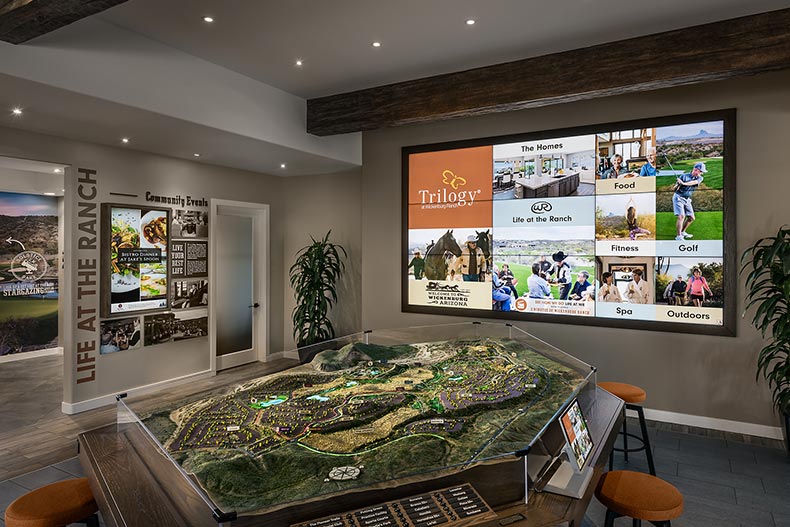 A plat table with a model of the community at Trilogy at Wickenburg Ranch in Wickenburg, Arizona