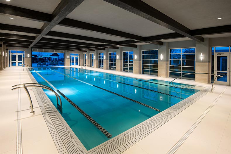 Interior view of the indoor swimming pool at Trilogy Lake Norman in Denver, North Carolina