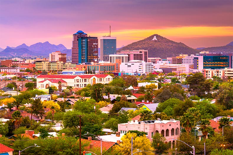 Tucson, Arizona skyline at sunset