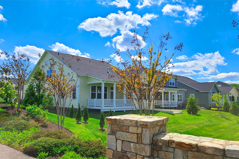 Exterior view of a house at the 55+ community Two Rivers in Odenton, Maryland