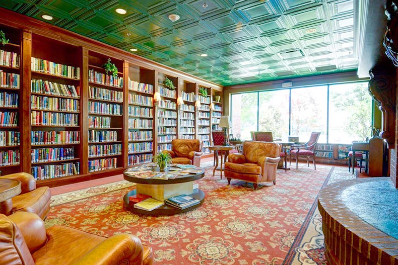 View of the library in the clubhouse at Robson Ranch in Denton, Texas