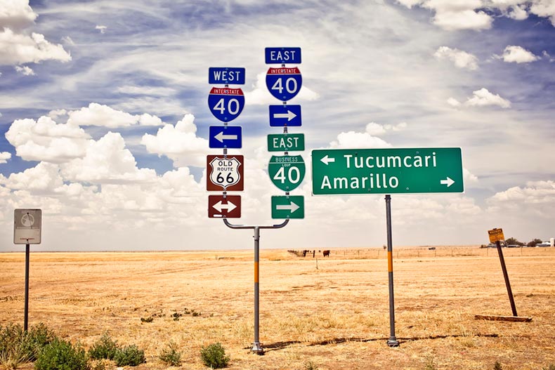 Route 66 intersection signs in Adrian, Texas