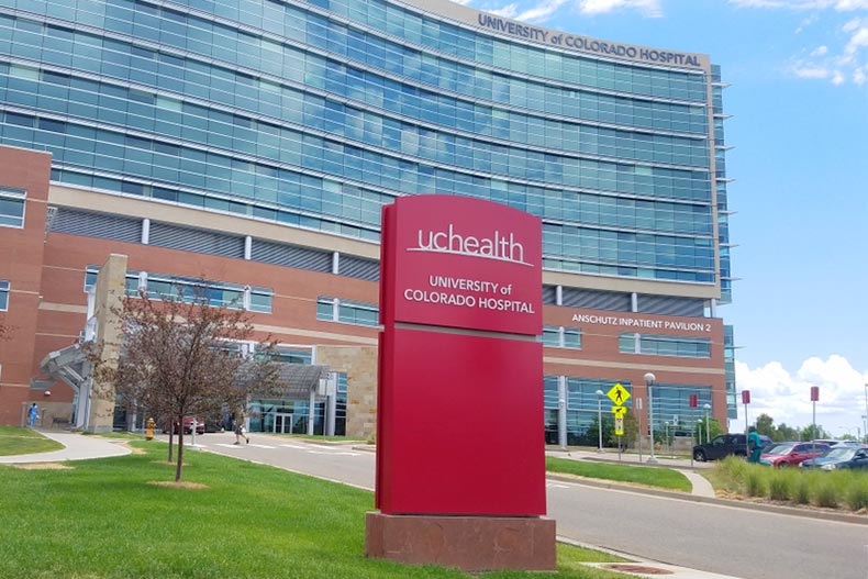 Exterior view of the University of Colorado Hospital in Aurora, CO