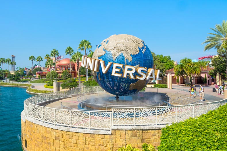The famous Universal Globe at Universal Studios Florida theme park in Orlando, Florida