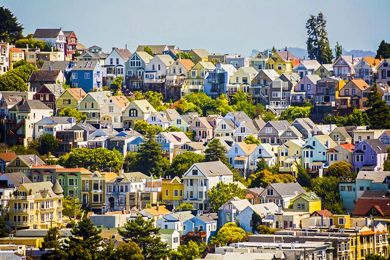 Houses lining the hills of San Francisco, California
