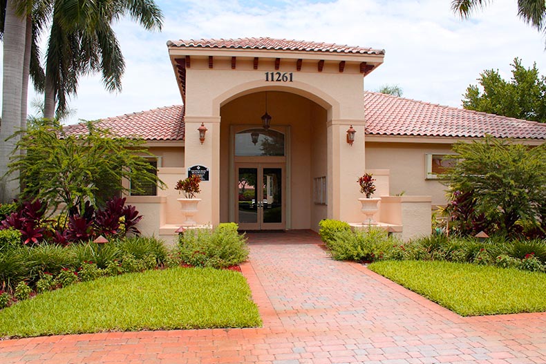 Exterior photo of the health club at the Valencia Isles 55+ community in Boynton Beach, Florida