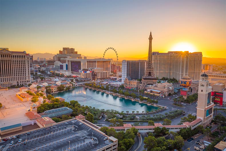 Sunset view of the Las Vegas Strip in Nevada