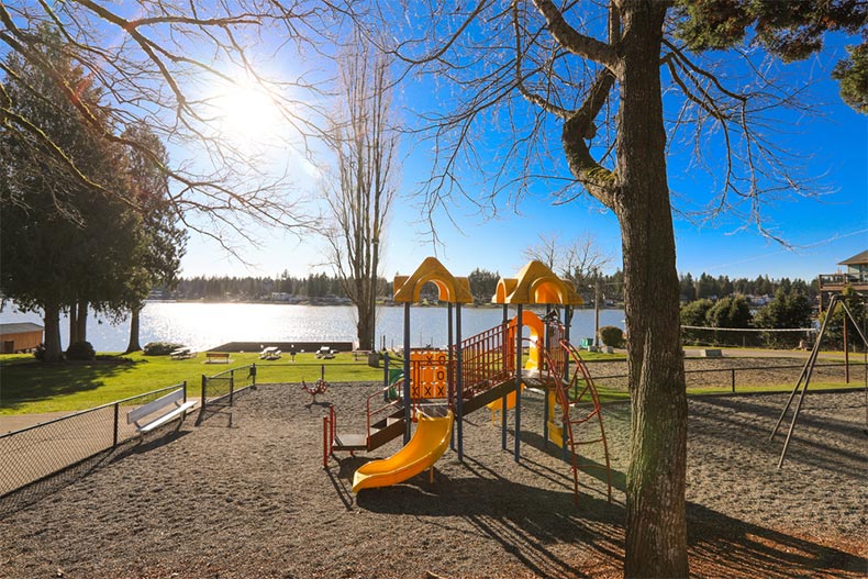 A blue sky over a park with a children's playground in Bonney Lake, WA