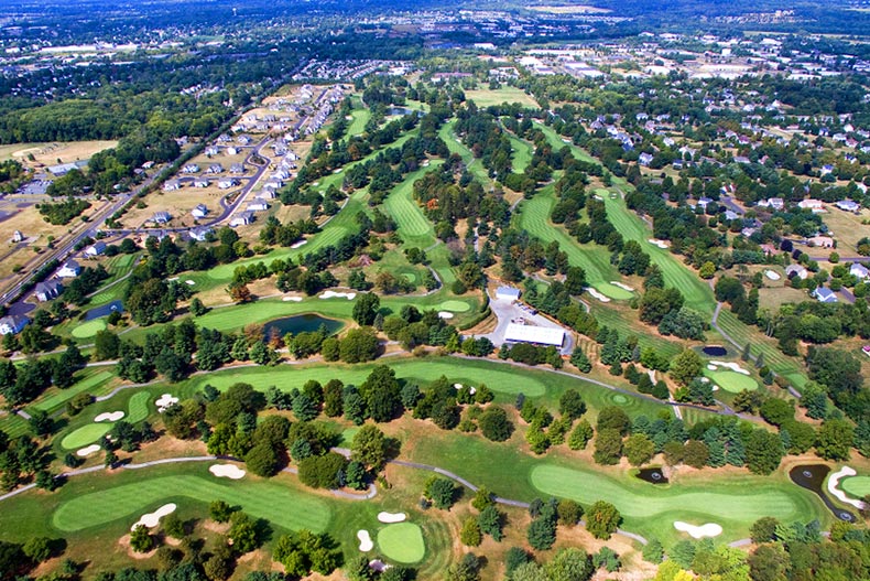 Aerial view of a golf course in Warminster, Pennsylvania
