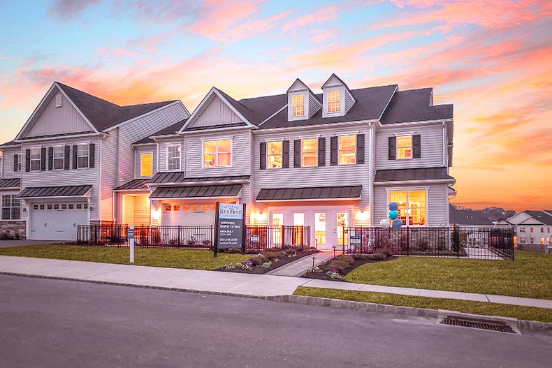 Exterior photo of a model home in the Waterloo Reserve active lifestyle community in Exton, Pennsylvania