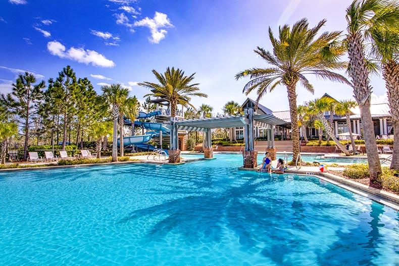 The outdoor resort-style pool at WaterSong at RiverTown in St. Johns, Florida