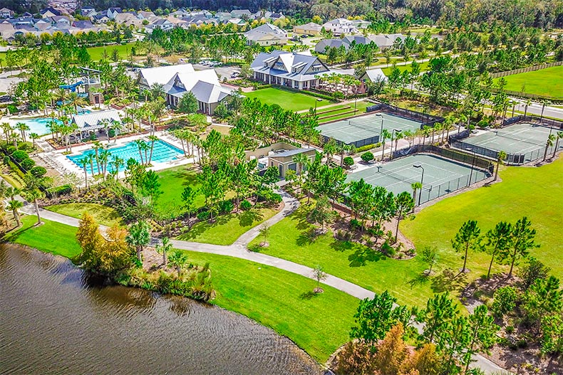 Aerial view of the amenities in WaterSong at RiverTown