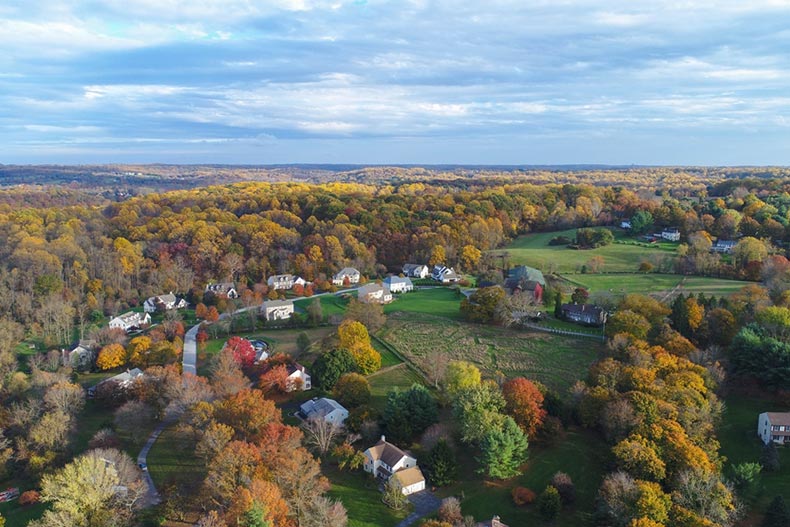 Aerial view of a neighborhood in West Chester, Pennsylvania